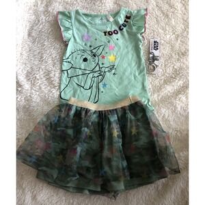 Baby Yoda T Shirt Tutu Skirt Outfit Star Wars Girls Size 4T Green Too Cute New
